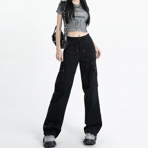 高腰阔腿工装裤子大码女胖mm显瘦