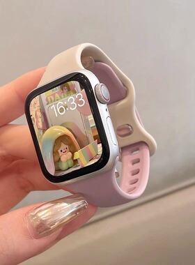 苹果硅胶表带applewatch9手表双色iwatch8运动表带87654代SE通用