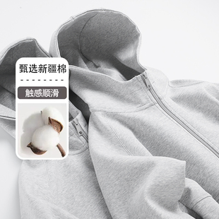 新疆长绒棉3D仿生云朵感简约双拉链宽松连帽卫衣高品质休闲外套男