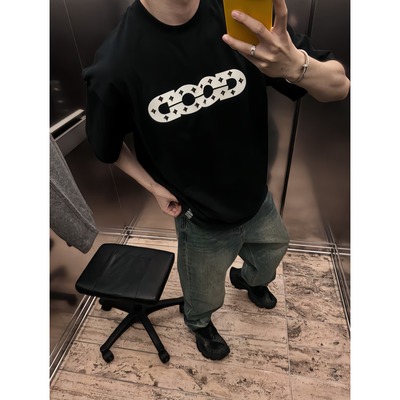 【陈发财】FACAI朱志鑫同款镂空彩钻立体印花小领口短袖T恤情侣款