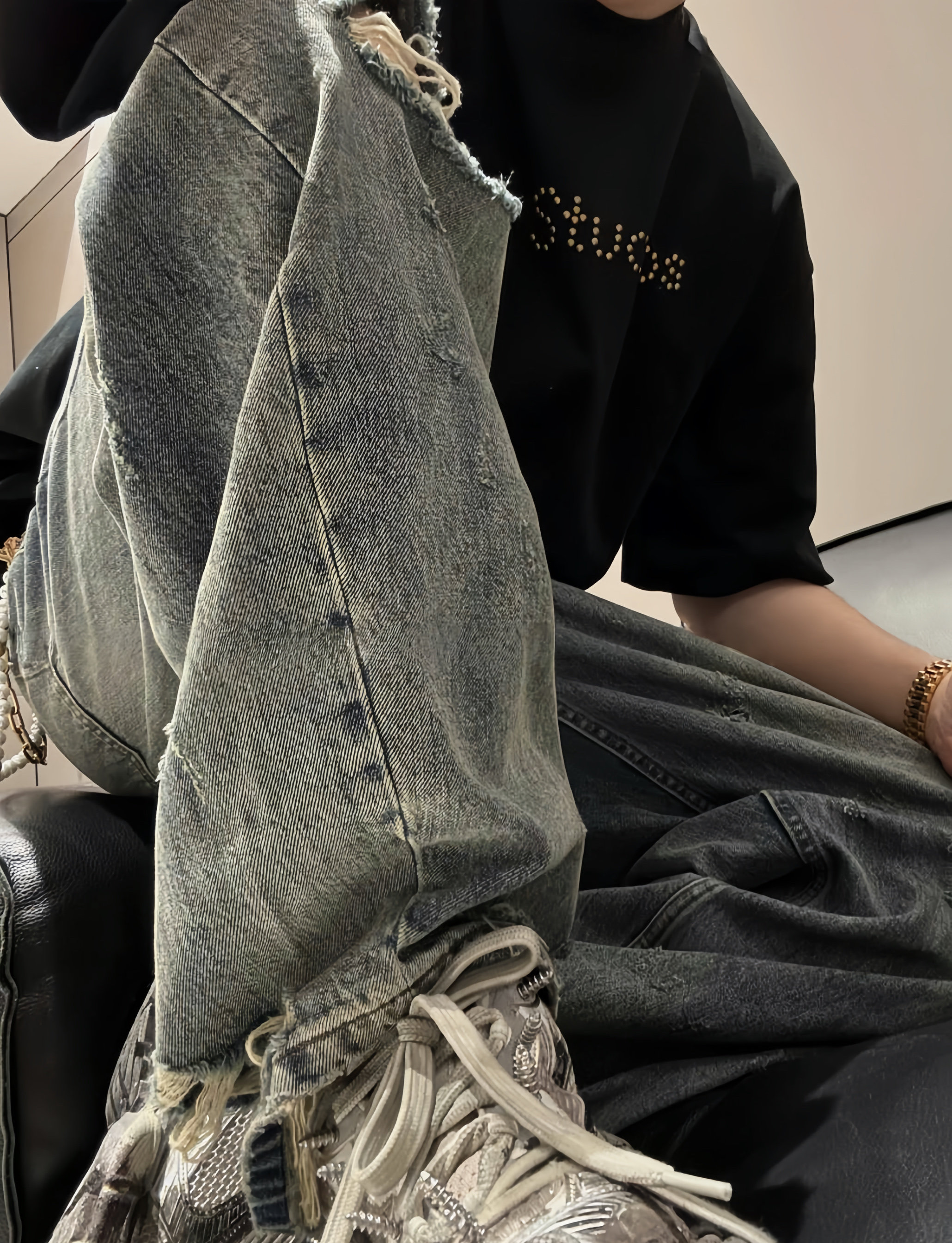【陈发财】FA CAI新款钉钉字母小领口重磅纯棉宽松短袖T恤男女款