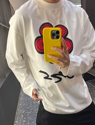 【陈发财】FA CAI秋冬款海棠花印花设计款小领口长袖T恤男女同款