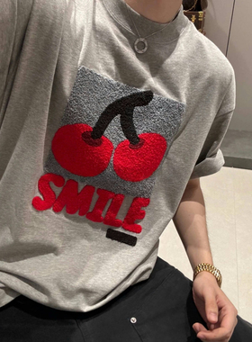 【陈发财】FACAI新年红毛巾刺绣字母小领口重磅纯棉宽松短袖T恤男