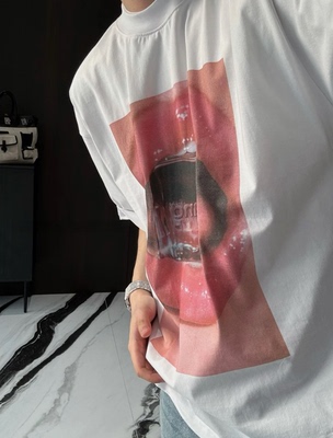 【陈发财】FA CAI新款烈焰红唇印花短袖T恤男女宽松休闲百搭上衣