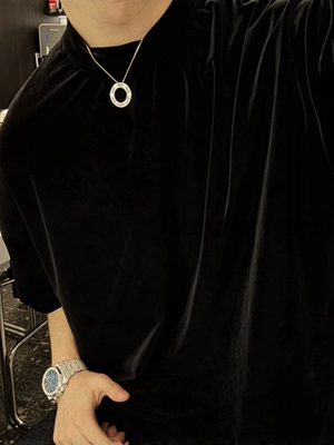 【陈发财】FA CAI美式复古高级松弛感丝绒T恤男女宽松百搭上衣