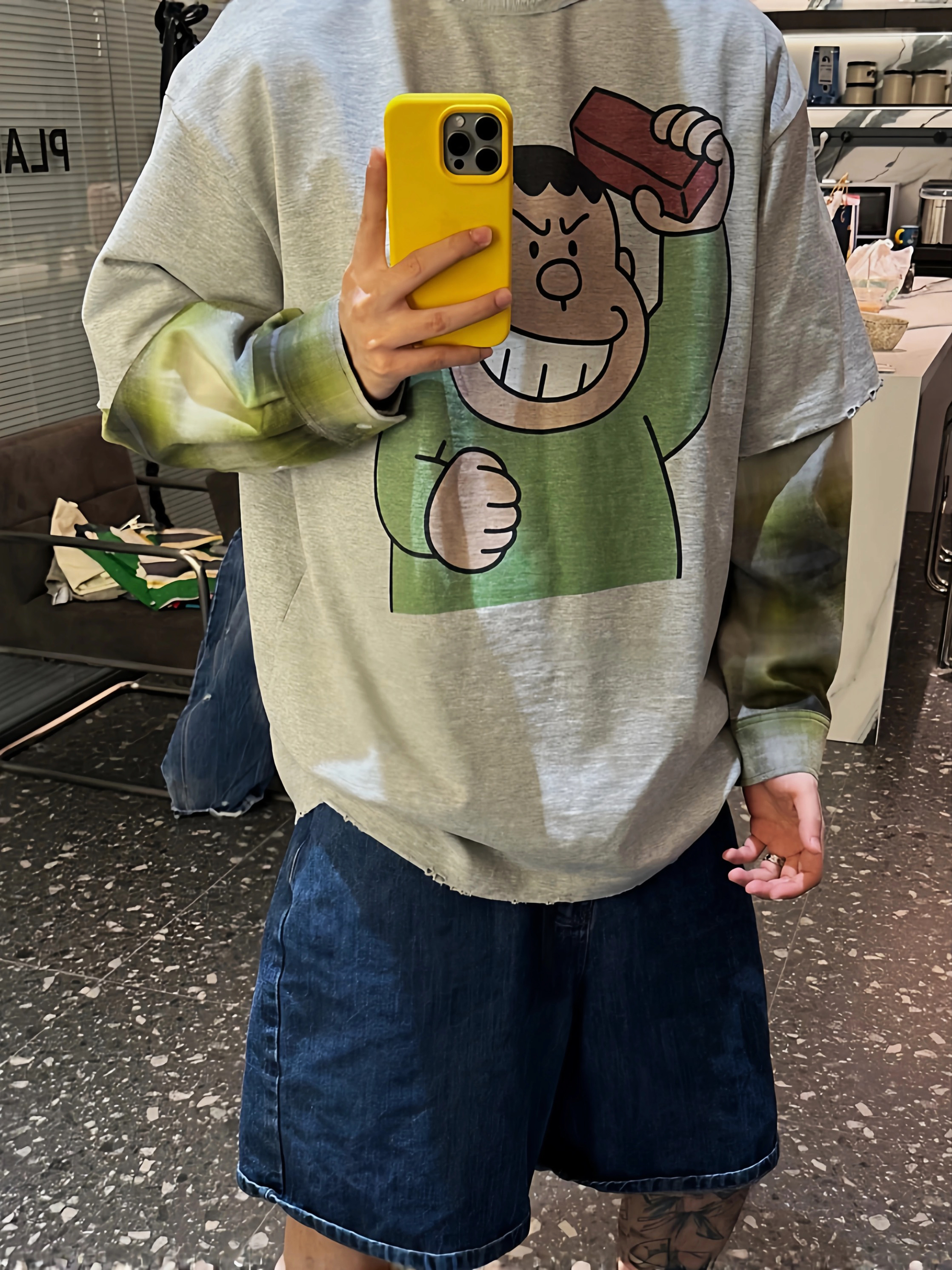 【陈发财】FACAI秋冬新款假两件拼接长袖T恤男女同款情侣款小领口