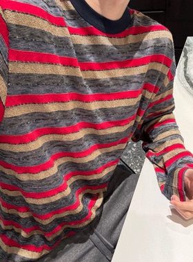 【陈发财】FA CAI新款多巴胺条纹打底长袖简约设计感小领口情侣款