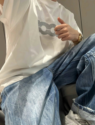 【陈发财】FACAI新款烫银字母印花小领口重磅宽松短袖T恤男女情侣