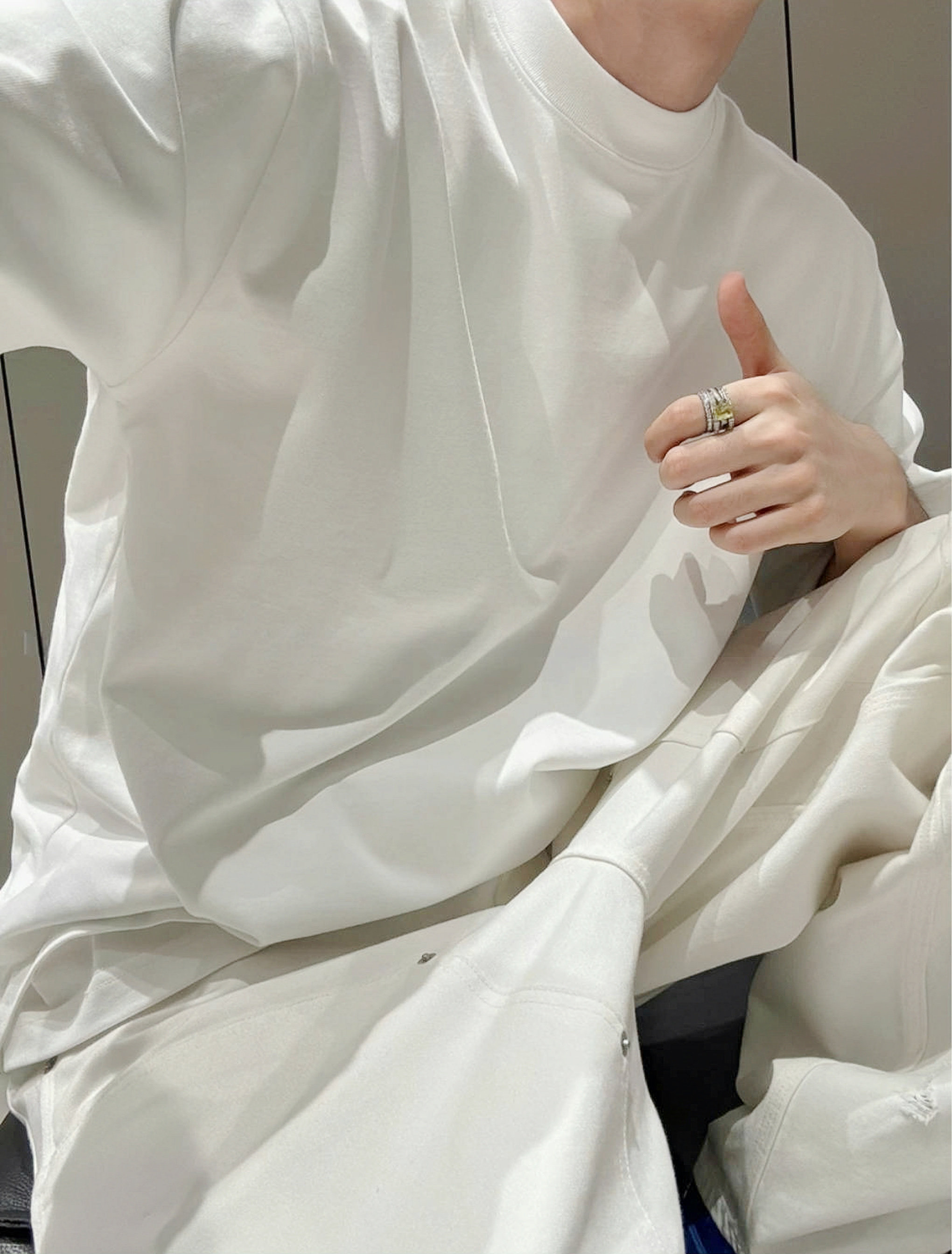 【陈发财】FA CAI新款纯色简单款百搭小领口重磅纯棉宽松短袖T恤