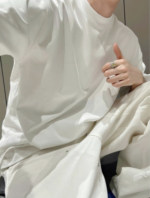 【陈发财】FA CAI新款纯色简单款百搭小领口重磅纯棉宽松短袖T恤