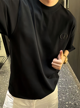 【陈发财】FACAI夏季新款简约设计感刺绣字母小领口重磅T恤情侣装