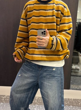 【陈发财】FA CAI秋冬新款大麦岛条纹针织针织条纹男女情侣款卫衣