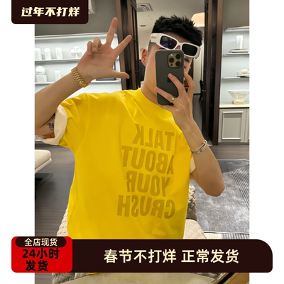【陈发财】FA CAI小领口黄色短袖T恤夏季新款美式复古小众潮牌宽