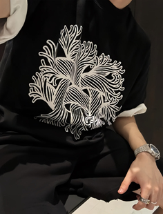 陈发财 T恤情侣装 简约设计感麻绳结印花短袖 小领口 CAI新款