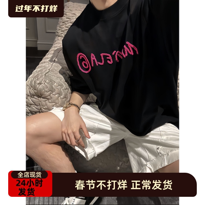 【陈发财】FA CAI夏日新款数字⑥立体毛线绣设计t恤男情侣款短袖T