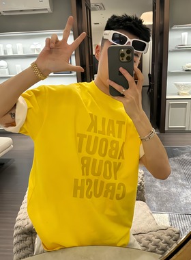 【陈发财】FA CAI小领口黄色短袖T恤夏季新款美式复古小众潮牌宽