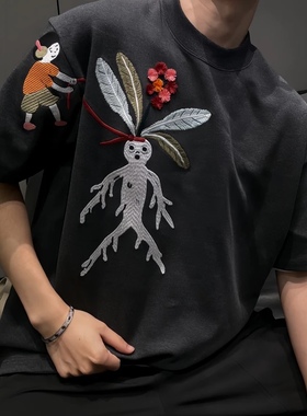 【陈发财】FA CAI新款人生如意曼德拉草娃娃刺绣短袖百搭T恤男女