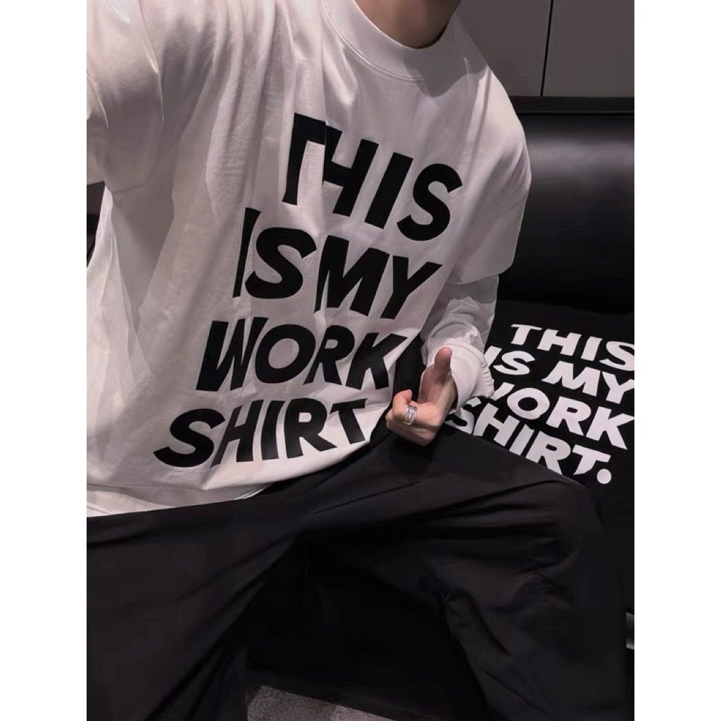 【陈发财】FA CAI新款WORK重磅小领口黄色长袖T美式宽松情侣上衣