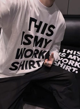 【陈发财】FA CAI新款WORK重磅小领口黄色长袖T美式宽松情侣上衣