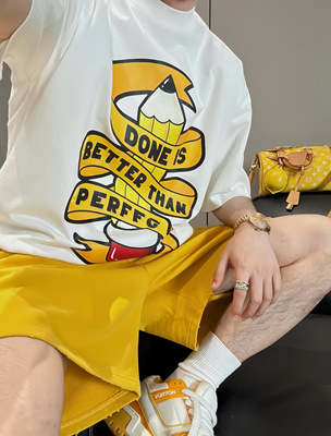 【陈发财】FA CAI新款铅笔画印花小领口重磅纯棉宽松短袖T恤男女