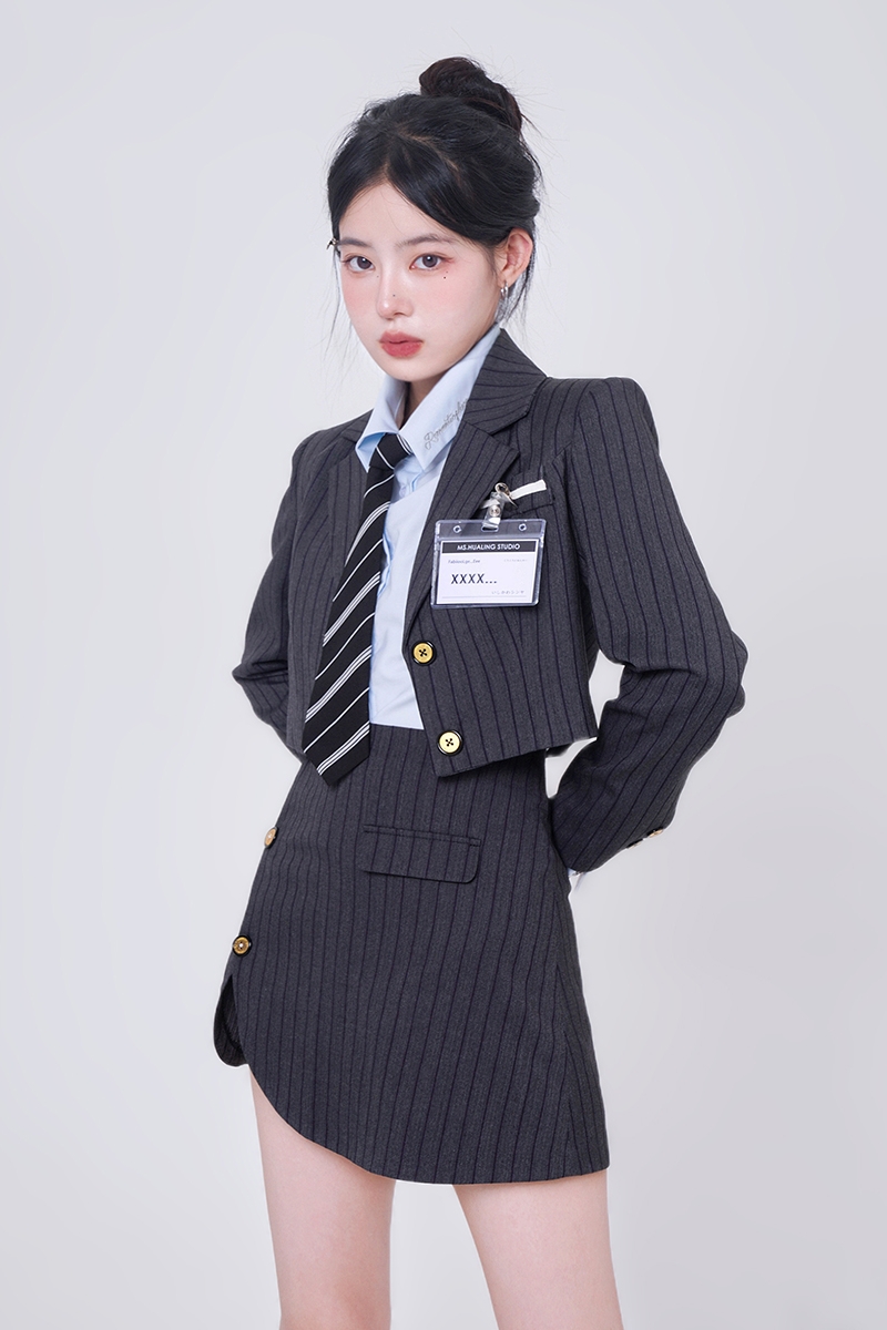 美式高校校服套装复古英伦jk裙制服学院风包臀裙三件套全套秋冬季-封面