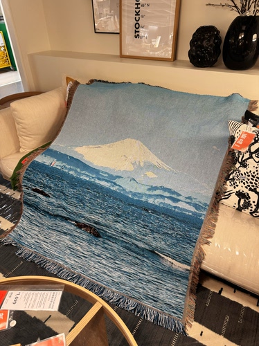 海边富士山风景毯治愈系单人沙发毯四季盖毯午睡毯露营毯墙面挂毯