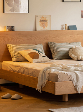 本木家具北欧实木床简约1.5米单人樱桃木日式原木1.8米双人悬浮床