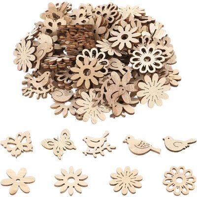 50pcs Wooden Cutouts Wood Bird Butterfly Flower Slices Woode