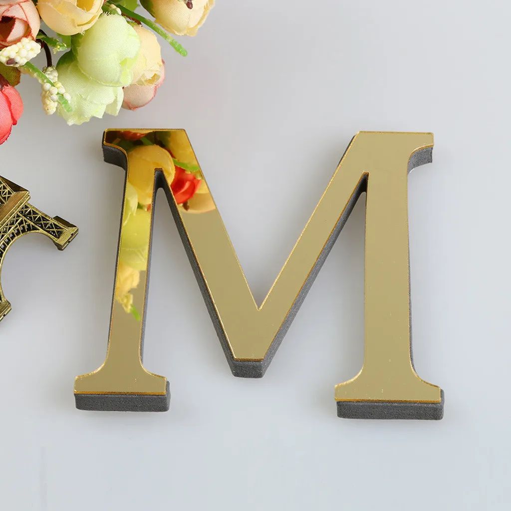 Gold 3D Mirror Letter Stickers For Wall Home Decor 10/15/20/