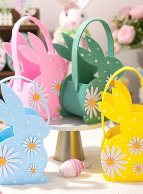 Colorful Rabbit Felt Basket Dasiy Bunny Easter Egg HandbagFl