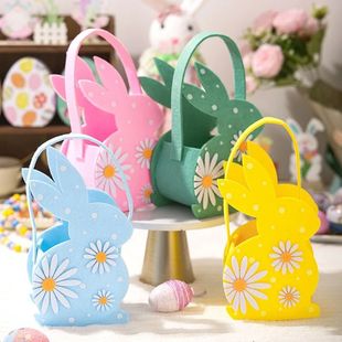 Colorful Rabbit Felt Basket Dasiy Bunny Easter Egg HandbagFl