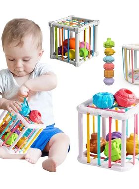 Baby Montessori Shape Sorter Cube Rainbow Colorful Blocks So