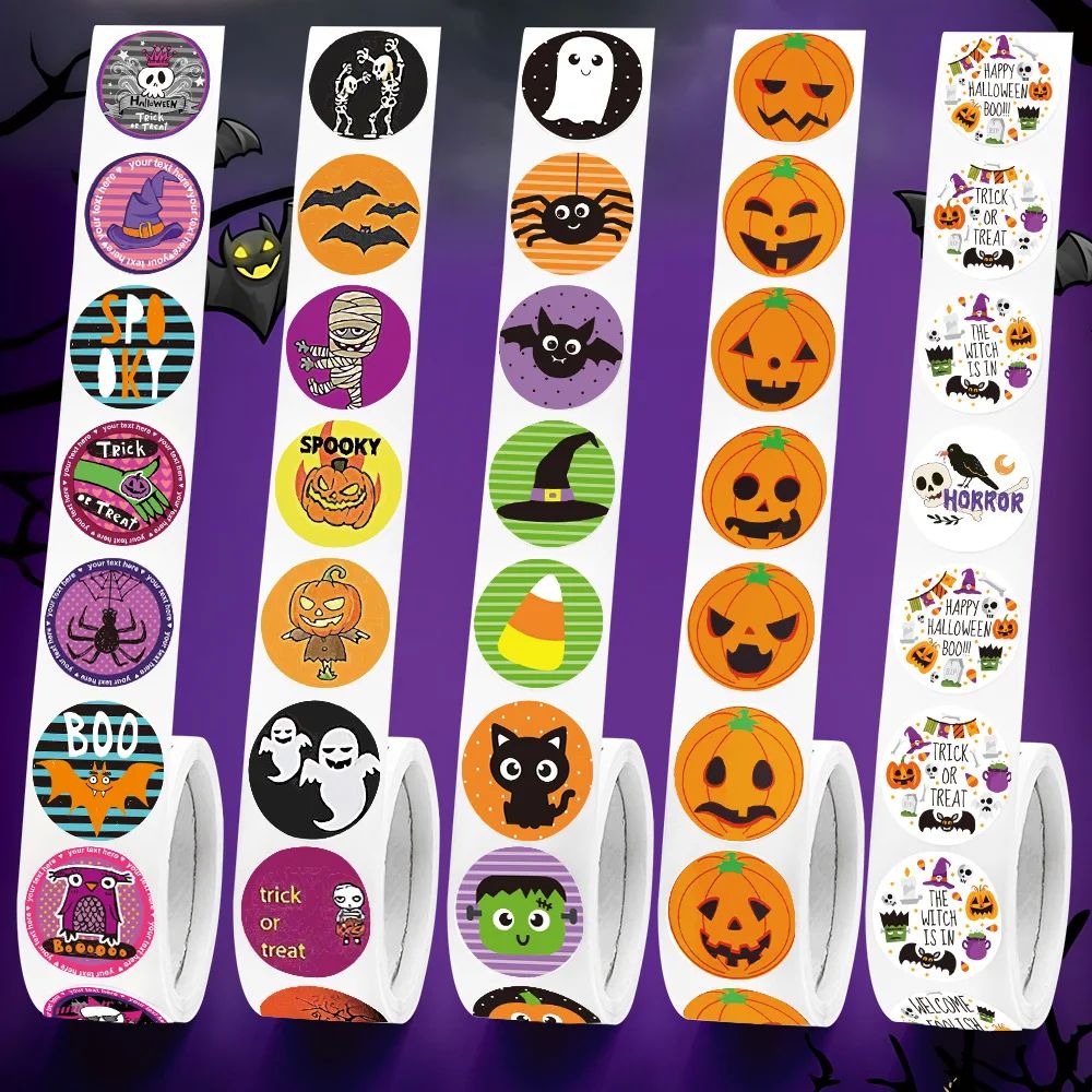 500 Pcs Pumpkin Ghost Halloween Stickers for Kids Round Stic