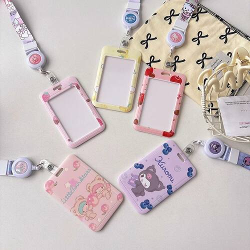 s Retractable ID Card Holder Cute Melody Kuromi Badge Reel f