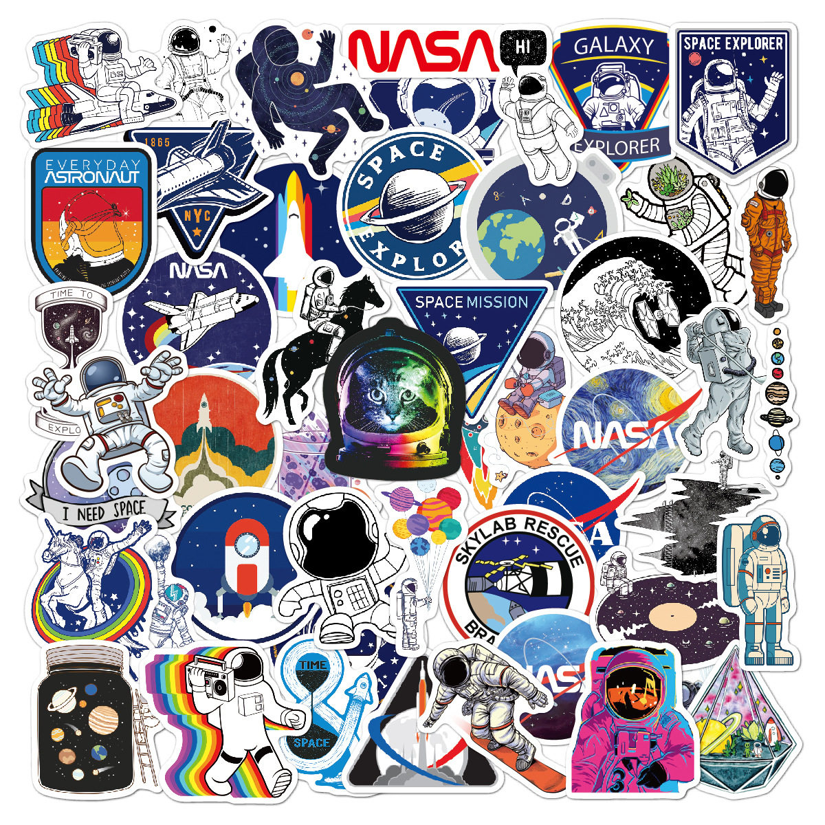50pcs astronaut space station cartoon stickers moon rocket