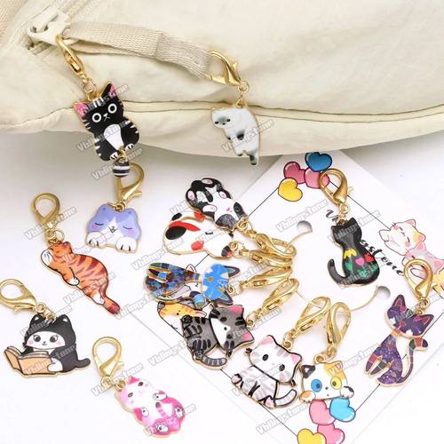 Mix Cat Pendants Stitch Markers Enamel Charms Metal Crochet