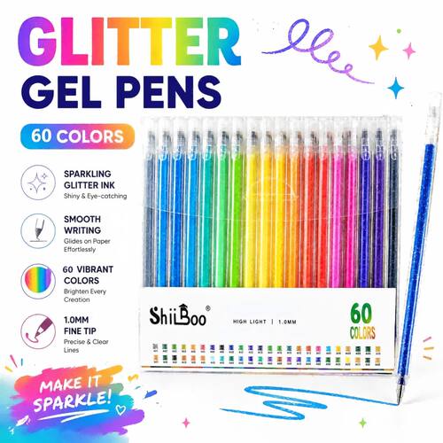 60 Colors Glitter Gel Pen 1.0mm Metal Glitter Color Ballpoin