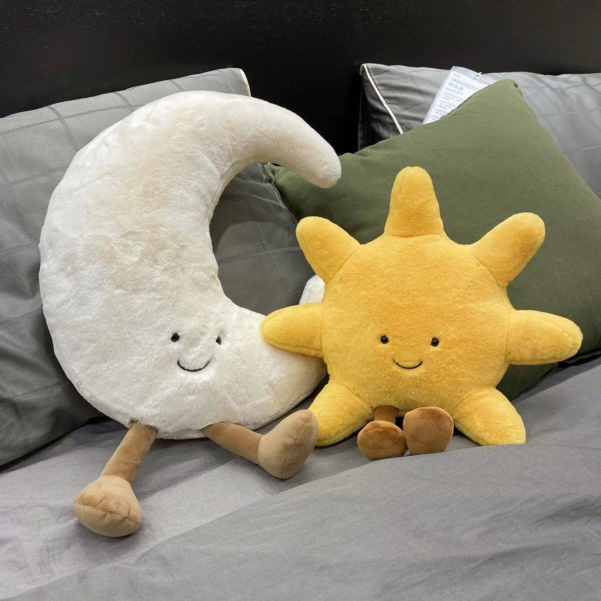 Adorable Smile Face White Moon Yellow Sun Plushie Stuffed Cu