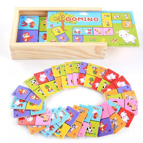 Montessori Wooden Domino Building Blocks Set Early Education