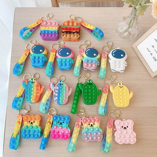 Pop It Fidget Toys Small Keychain Coin Purse Spaceman Bear F
