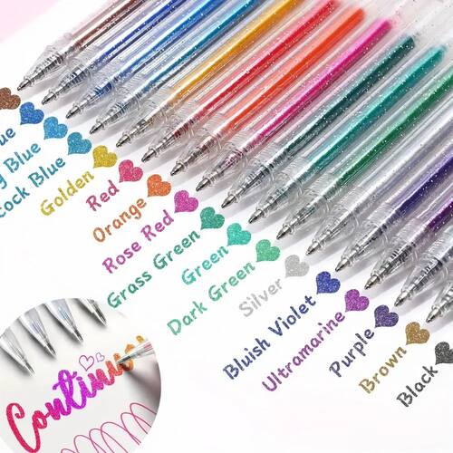 Set of 8-60 Metallic Glitter Gel Pens 1.0 mm Color Ballpoint