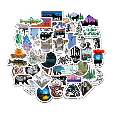 50Pcs Outdoor Nature Camping Sticker Waterproof Water