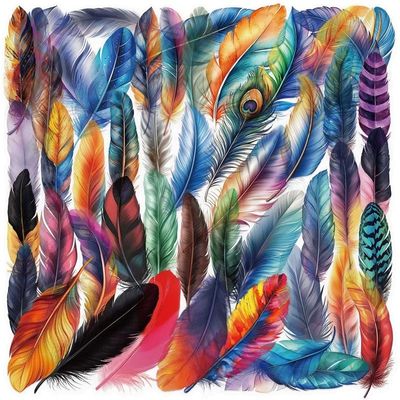 50PCS Kawaii Colored Feather PET Sticker Aesthetic Tear Open