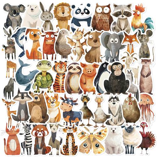 50PCS Cute Strange Watercolor Animals Cartoon Stickers DIY L