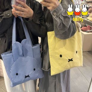 Tote Bag Cartoon Kawaii Zipper Rabbit Checkered Miffy