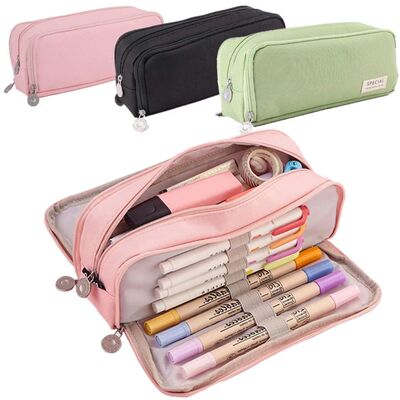 Large Capacity Pencil Case 3 Compartment Multifunctional Pen