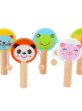 Wooden Rattle Drum Cartoon Handle Clapping Castanets Board F