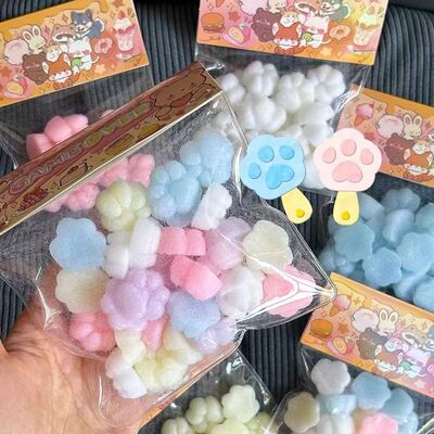 10/20/30pcs Mini Flocking Squishy Kitty Paw Sss Relief Decom
