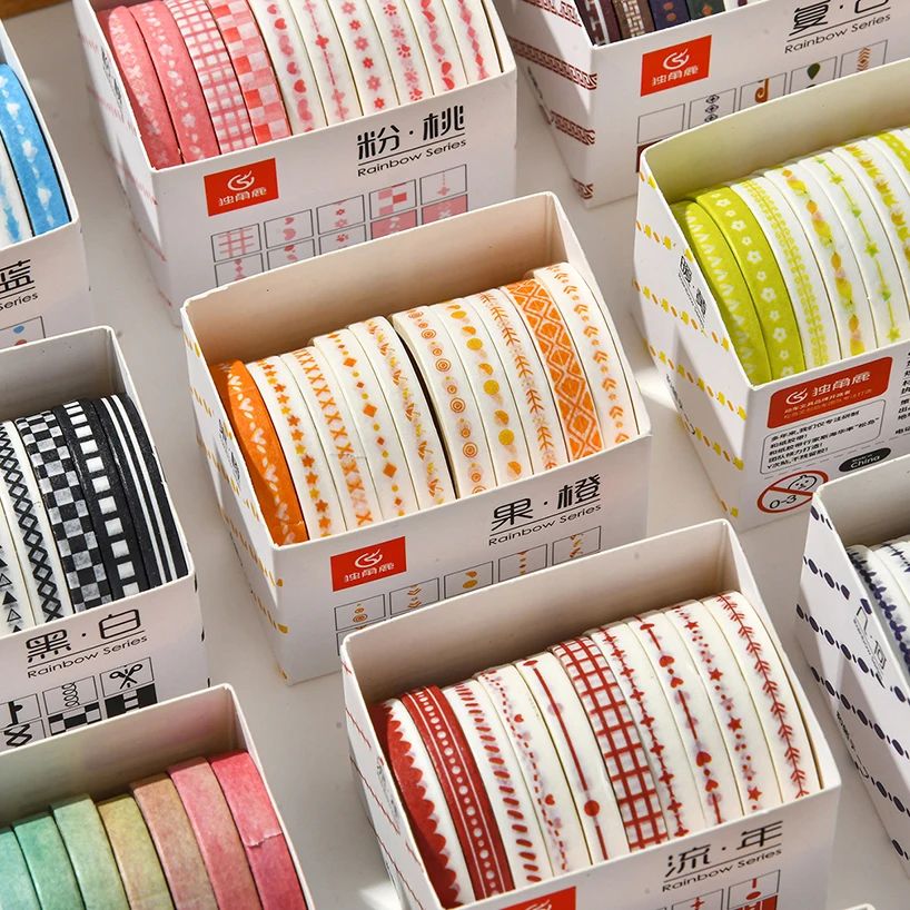 10Pcs Rainbow Washi Tapes Scrapbooking Supplies Slim Washi T