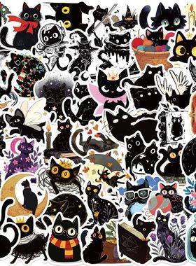10/30/50PCS Funny Black Cat PVC Sticker Aesthetic Hand Accou